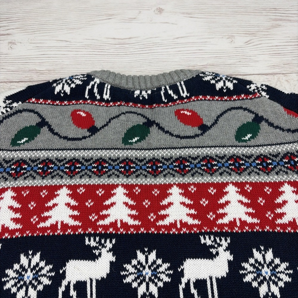 St Johns Bay Men's Medium Christmas Sweater Fair Isle Tree Lights Reindeer EXC - Picture 14 of 16